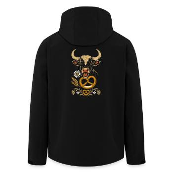 Wilde Kuh mit Brezel - Volksfest Design - Recycelte Männer Softshell-Jacke von Stanley/Stella - Schwarz - Hinten - AI Model Male 185 light (185cm)