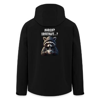 Morning grouch raccoon with coffee - Men’s Recycled Softshell Jacket by Stanley/Stella - black - Back - AI Model Male 185 light (185cm)