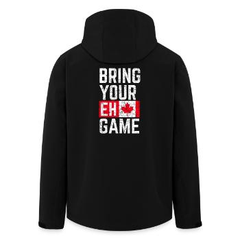 Bring dein Eh-Spiel mit - Recycelte Männer Softshell-Jacke von Stanley/Stella - Schwarz - Hinten - AI Model Male 185 light (185cm)