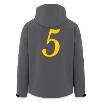 5. ANNIVERSARY. 5 YEARS. 5th ANNIVERSARY. CHILD - Men’s Recycled Softshell Jacket by Stanley/Stella - black - Back - AI Model Male 185 light (185cm)