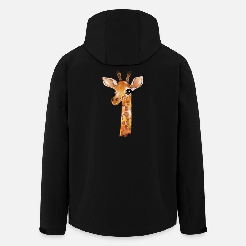 Tegning af en sød giraf - Stanley/Stella herre softshelljakke i genanvendt polyester Discoverer - sort