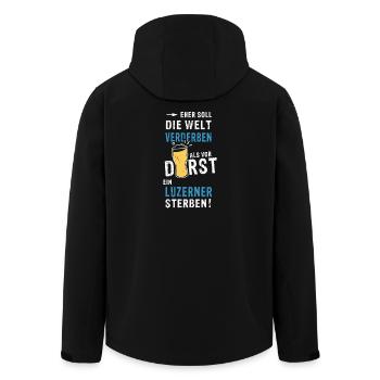 eher soll die Welt verderben als vor Durst ein Luz - Recycelte Männer Softshell-Jacke von Stanley/Stella - Schwarz - Hinten - AI Model Male 185 light (185cm)