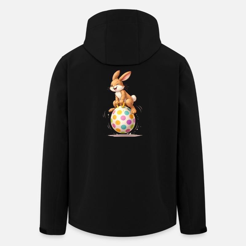 Glædelig påskehare, på farverigt, hoppende påskeæg - Stanley/Stella herre softshelljakke i genanvendt polyester - sort