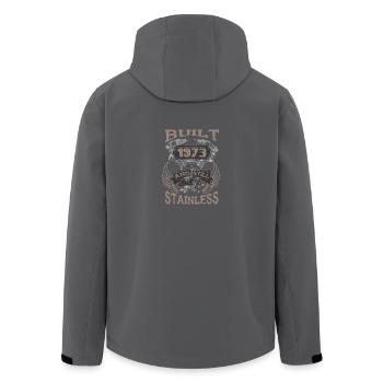Built and even stainless biker born 1973 - Recycelte Männer Softshell-Jacke von Stanley/Stella - Schwarz - Hinten - AI Model Male 185 light (185cm)