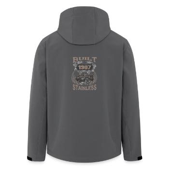 Built and even stainless biker born 1967 - Recycelte Männer Softshell-Jacke von Stanley/Stella - Schwarz - Hinten - AI Model Male 185 light (185cm)