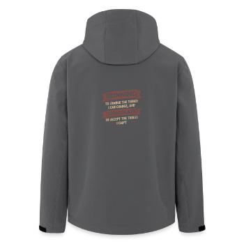Funny Quotes > Running + Chocolate - Recycelte Männer Softshell-Jacke von Stanley/Stella - Schwarz - Hinten - AI Model Male 185 light (185cm)