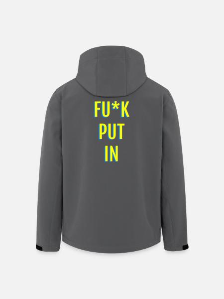 Provocative neon text graphics - Men’s Recycled Softshell Jacket by Stanley/Stella - black