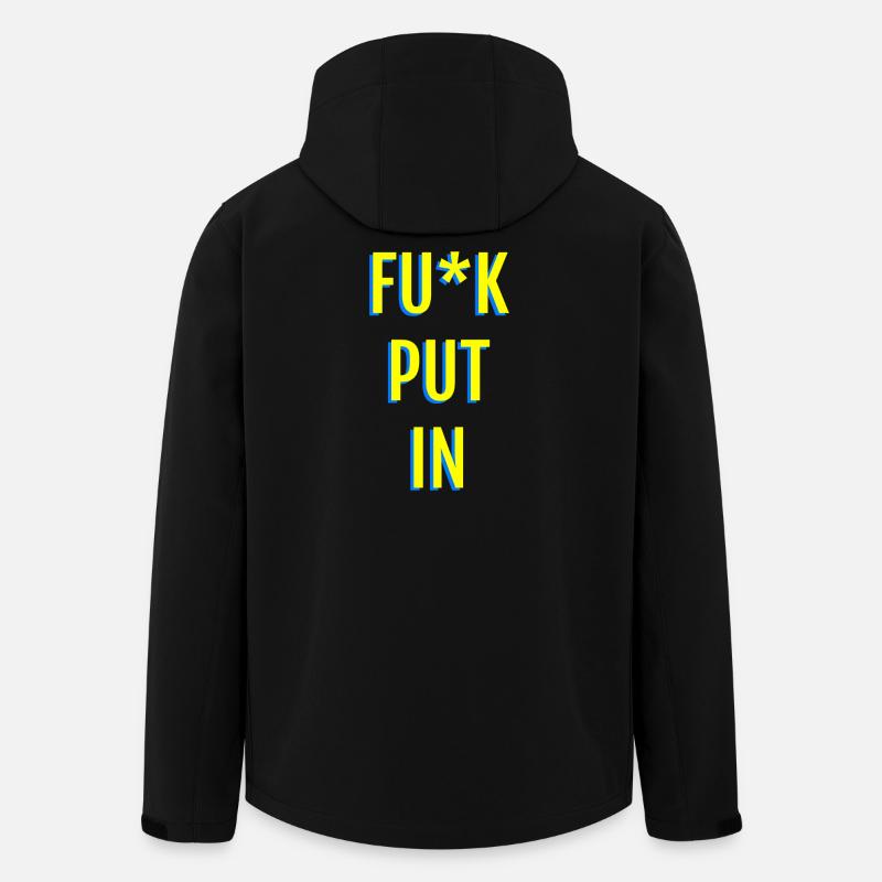Provocative neon text graphics - Men’s Recycled Softshell Jacket by Stanley/Stella - black