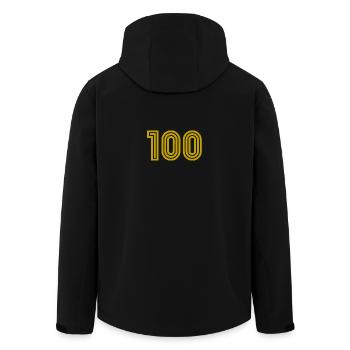 ANNIVERSARY. HAPPY BIRTHDAY. HAPPY BIRTHDAY. - Men’s Recycled Softshell Jacket by Stanley/Stella - black - Back - AI Model Male 185 light (185cm)