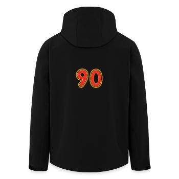 90. 90 JAHRE. 90-JÄHRIGES JUBILÄUM. 90-JÄHRIGES JUBILÄUM. - Recycelte Männer Softshell-Jacke von Stanley/Stella - Schwarz - Hinten - AI Model Male 185 light (185cm)