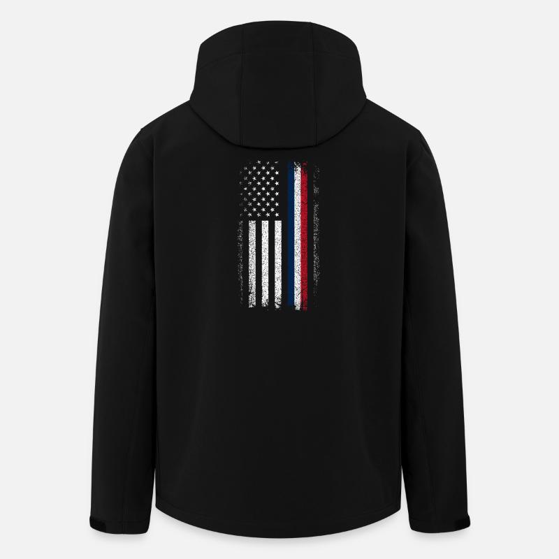 Distressed Flag: Blue Red Line - Men’s Recycled Softshell Jacket by Stanley/Stella - black