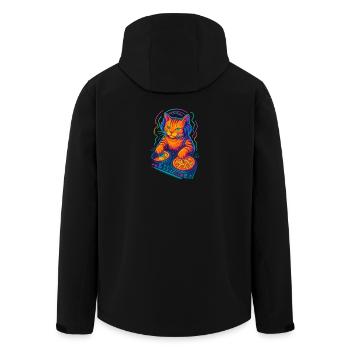 Neon DJ Cat Design - Men’s Recycled Softshell Jacket by Stanley/Stella - black - Back - AI Model Male 185 light (185cm)