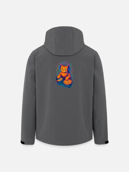 Neon DJ Cat Design - Men’s Recycled Softshell Jacket by Stanley/Stella - black