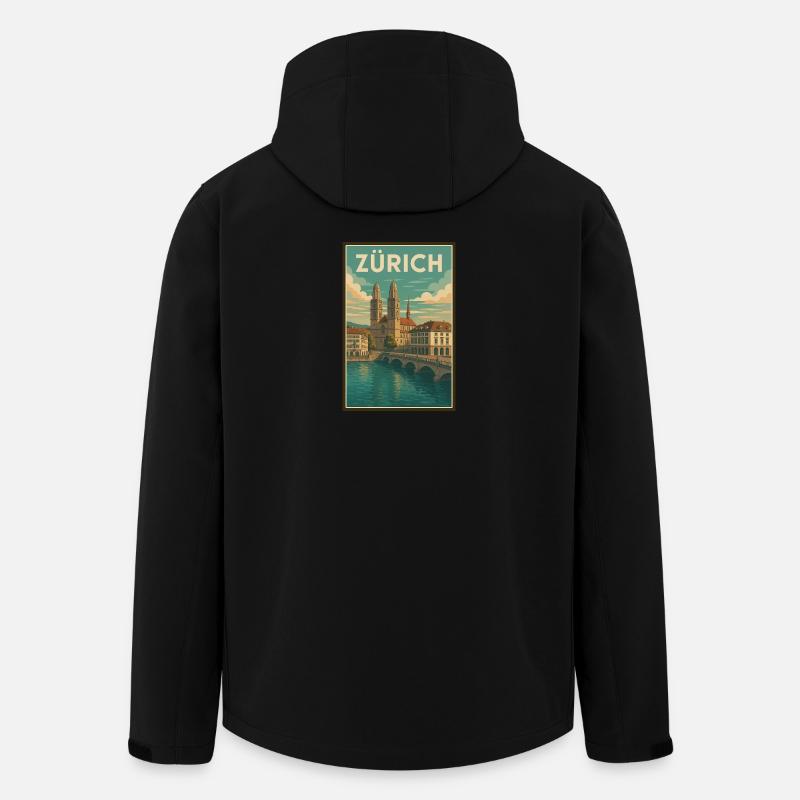 Paysage urbain rétro de Zurich - Veste softshell homme en polyester recyclé Stanley/Stella - noir