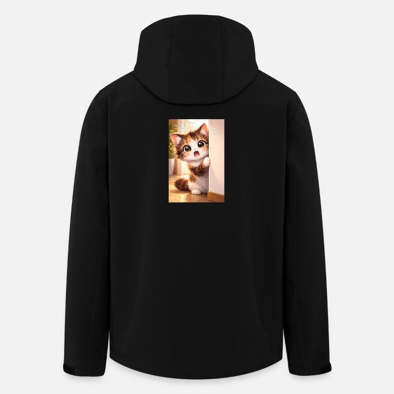 Kätzchen Peek im Türrahmen - Recycelte Männer Softshell-Jacke von Stanley/Stella - Schwarz
