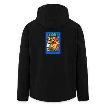 I Love Coffee Dog Cartoon - Men’s Recycled Softshell Jacket by Stanley/Stella - black - Back - AI Model Male 185 light (185cm)