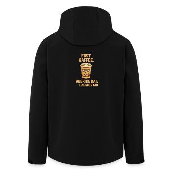 Premier café, chat ment sur moi, cadeau drôle - Veste softshell homme en polyester recyclé Stanley/Stella - noir - Dos - AI Model Male 185 light (185cm)