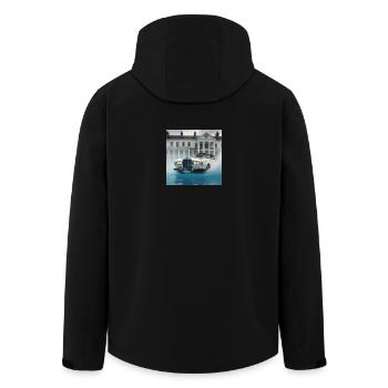 Voiture vintage dans la scène de fontaine d’eau éclairée - Veste softshell homme en polyester recyclé Stanley/Stella - noir - Dos - AI Model Male 185 light (185cm)