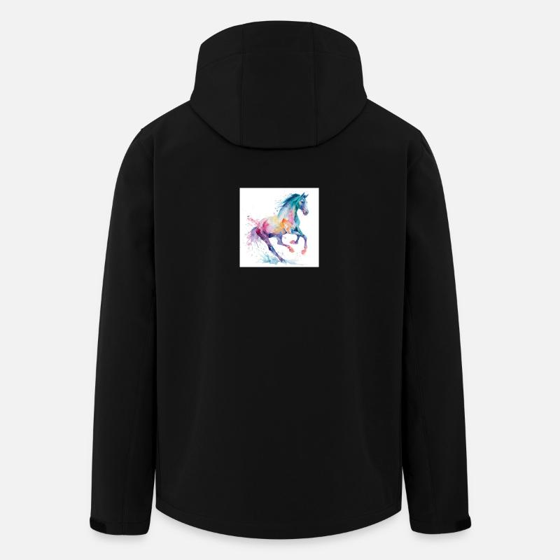 Cheval aquarelle arc-en-ciel - Veste softshell homme en polyester recyclé Stanley/Stella - noir