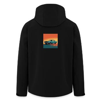 Türkis-Muscle Car bei Sonnenuntergang - Recycelte Männer Softshell-Jacke von Stanley/Stella - Schwarz - Hinten - AI Model Male 185 light (185cm)