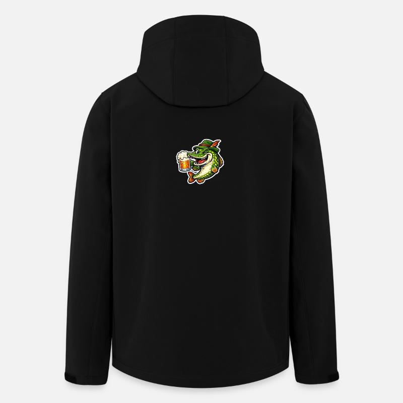 Petri Heil ! - Brochet drôle avec bière - Veste softshell homme en polyester recyclé Stanley/Stella - noir