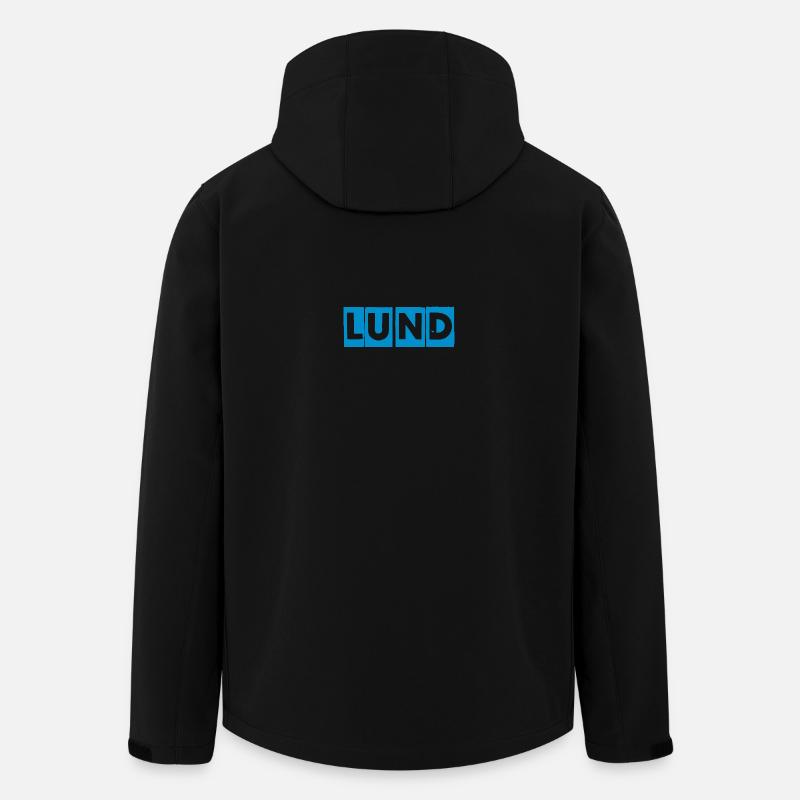 Lund – Blue Text Design - Men’s Recycled Softshell Jacket by Stanley/Stella - black