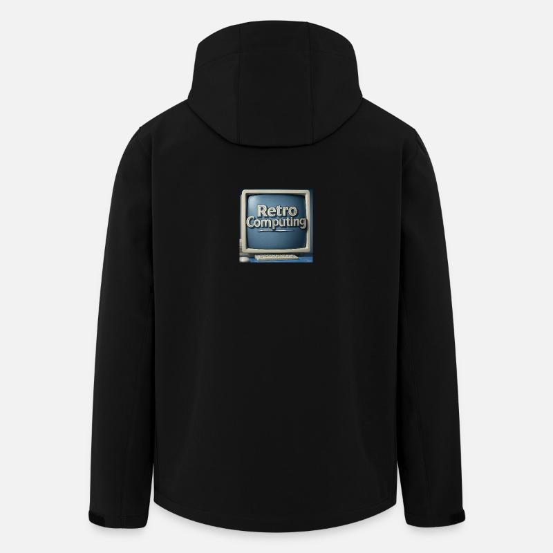 Infographie rétro sur fond bleu - Veste softshell homme en polyester recyclé Stanley/Stella - noir