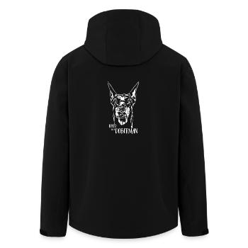 Loved by a Doberman dog saying Doberman Wilsigns - Men’s Recycled Softshell Jacket by Stanley/Stella - black - Back - AI Model Male 185 light (185cm)