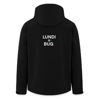 MONDAY = BUG. Humor Monday Office - Men’s Recycled Softshell Jacket by Stanley/Stella - black - Back - AI Model Male 185 light (185cm)