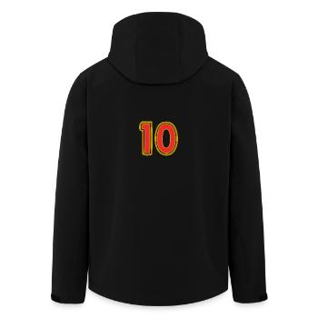 10. 10 JAHRE. 10-JÄHRIGES JUBILÄUM. 10-JÄHRIGES JUBILÄUM. - Recycelte Männer Softshell-Jacke von Stanley/Stella - Schwarz - Hinten - AI Model Male 185 light (185cm)