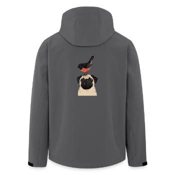 Mops mit Vogel - Recycelte Männer Softshell-Jacke von Stanley/Stella - Schwarz - Hinten - AI Model Male 185 light (185cm)