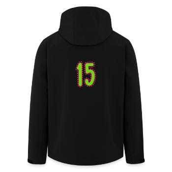 15. 15 JAHRE. 15. JAHRESTAG. 15-JÄHRIGES JUBILÄUM. - Recycelte Männer Softshell-Jacke von Stanley/Stella - Schwarz - Hinten - AI Model Male 185 light (185cm)