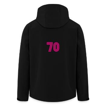 70. 70 JAHRE. 70-JÄHRIGES JUBILÄUM. 70-JÄHRIGES JUBILÄUM. - Recycelte Männer Softshell-Jacke von Stanley/Stella - Schwarz - Hinten - AI Model Male 185 light (185cm)