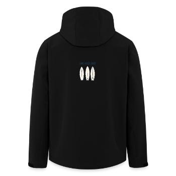 Conception vintage de planche de surf Sun and Surf - Veste softshell homme en polyester recyclé Stanley/Stella - noir - Dos - AI Model Male 185 light (185cm)