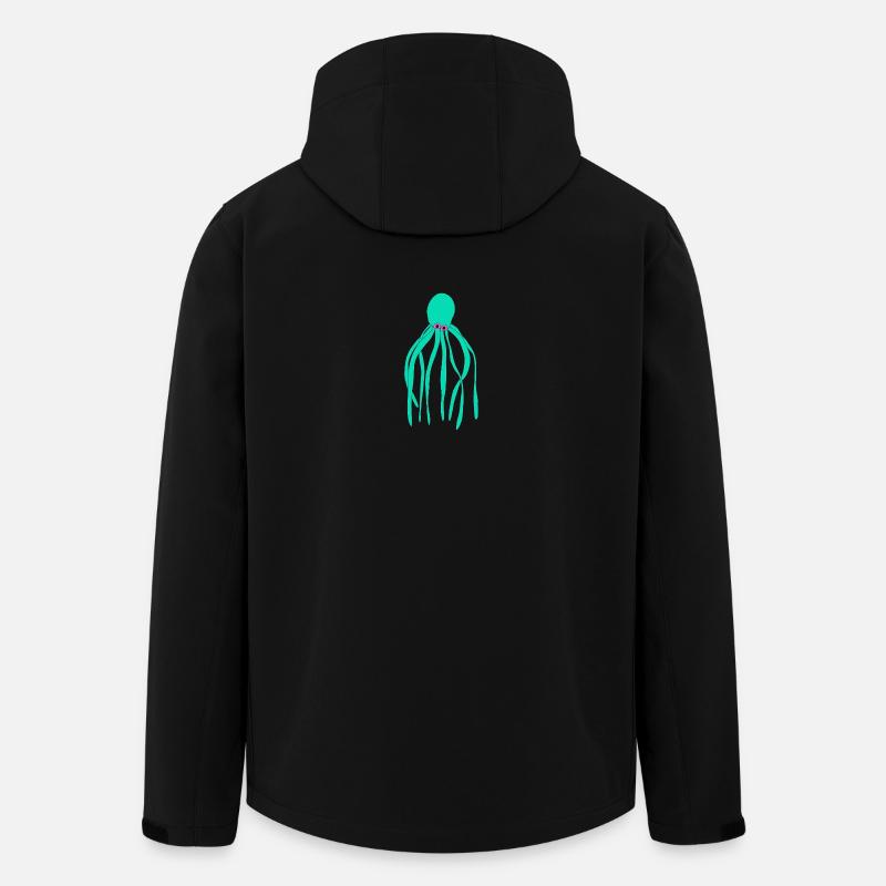 Estampe pop art en turquoise pieuvre - Veste softshell homme en polyester recyclé Stanley/Stella - noir