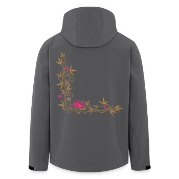 Bamboo with small blossoms and lotus flower. - Men’s Recycled Softshell Jacket by Stanley/Stella - black - Back - AI Model Male 185 light (185cm)