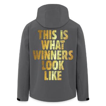 This is what Winners look like Gewinner (Goldgelb) - Recycelte Männer Softshell-Jacke von Stanley/Stella - Schwarz - Hinten - AI Model Male 185 light (185cm)