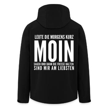 Moin Klappe Halten Morgenmuffel - Recycelte Männer Softshell-Jacke von Stanley/Stella - Schwarz - Hinten - AI Model Male 185 light (185cm)