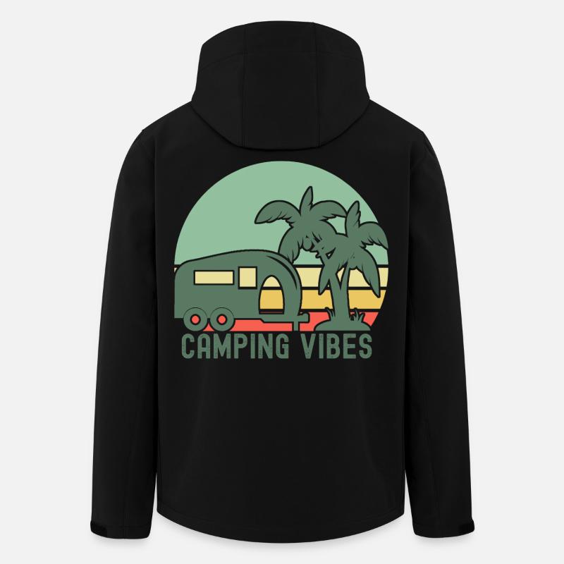 Illustration de l’ambiance du camping rétro - Veste softshell homme en polyester recyclé Stanley/Stella - noir