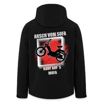 Arsch vom Sofa rauf aufs mofa - Recycelte Männer Softshell-Jacke von Stanley/Stella - Schwarz - Hinten - AI Model Male 185 light (185cm)