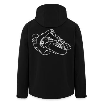 Moto de course en position inclinée - de derrière, lumineuse - Veste softshell homme en polyester recyclé Stanley/Stella - noir - Dos - AI Model Male 185 light (185cm)