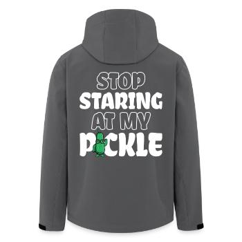 Stop Staring At My Pickle Gurke Lustige Sprüche - Recycelte Männer Softshell-Jacke von Stanley/Stella - Schwarz - Hinten - AI Model Male 185 light (185cm)
