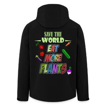Save the World eat more plants! Vegan - Men’s Recycled Softshell Jacket by Stanley/Stella - black - Back - AI Model Male 185 light (185cm)