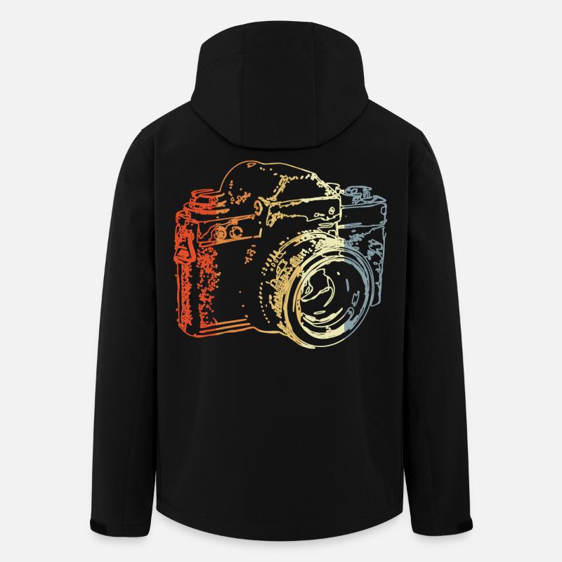 Dessin de caméra analogique rétro - Veste softshell homme en polyester recyclé Stanley/Stella - noir