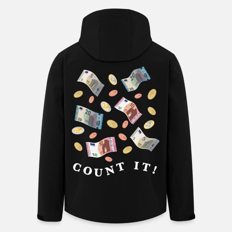 Geldbetrag in Euro Scheinen und Münzen, hell - Recycelte Männer Softshell-Jacke von Stanley/Stella - Schwarz