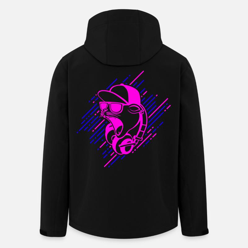 Coole Katze mit Kopfhörern - Recycelte Männer Softshell-Jacke von Stanley/Stella - Schwarz