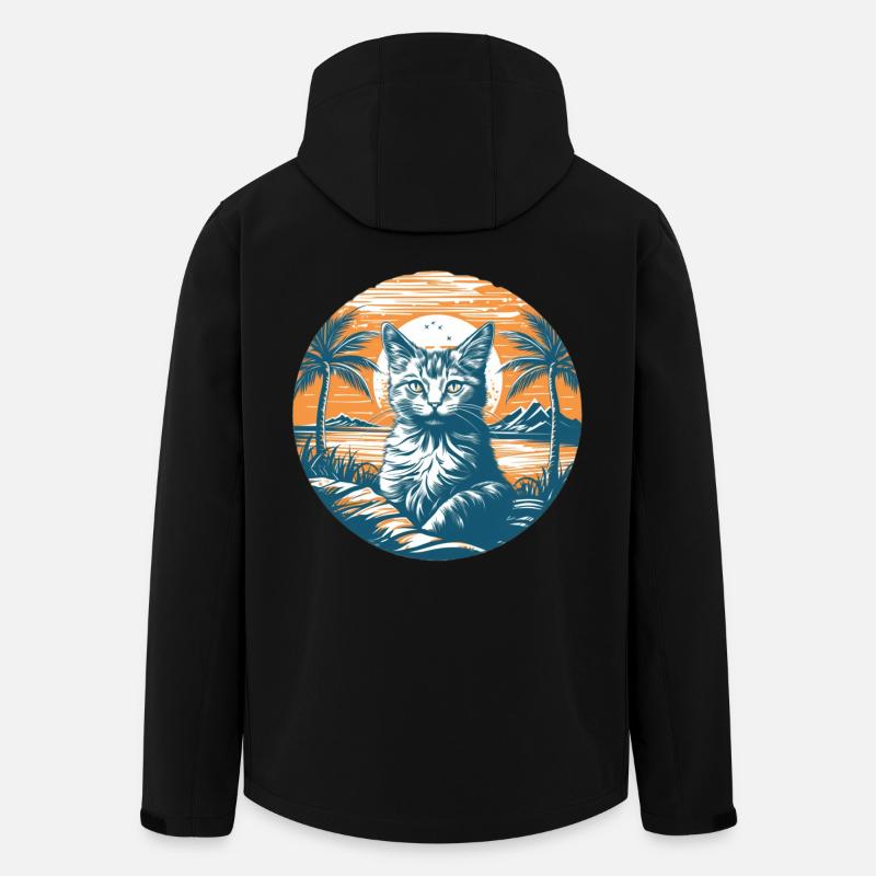 Tropical Cat Magic at Sunset - Men’s Recycled Softshell Jacket by Stanley/Stella - black
