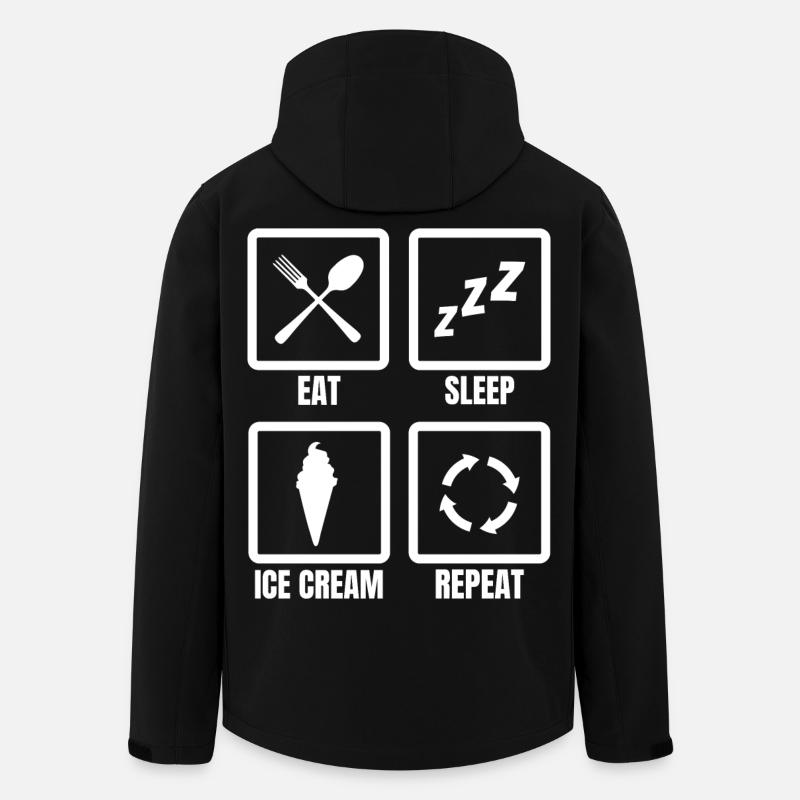Nourriture, Sommeil, Crème glacée, Répéter - Veste softshell homme en polyester recyclé Stanley/Stella - noir