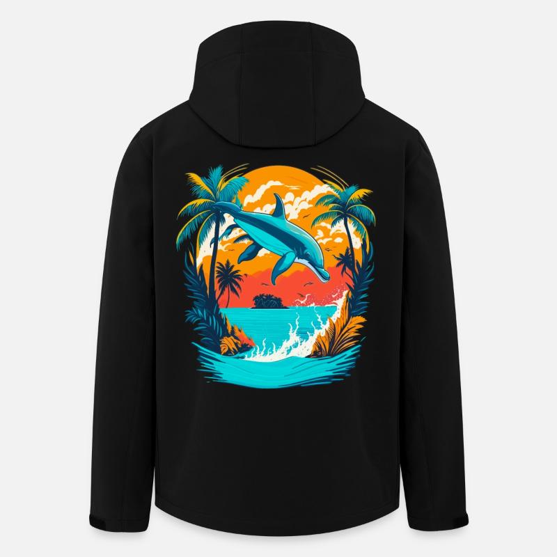 Dolphin with Tropical Sunset - Men’s Recycled Softshell Jacket by Stanley/Stella - black
