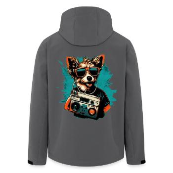 Chien avec boombox et lunettes de soleil - Veste softshell homme en polyester recyclé Stanley/Stella - noir - Dos - AI Model Male 185 light (185cm)